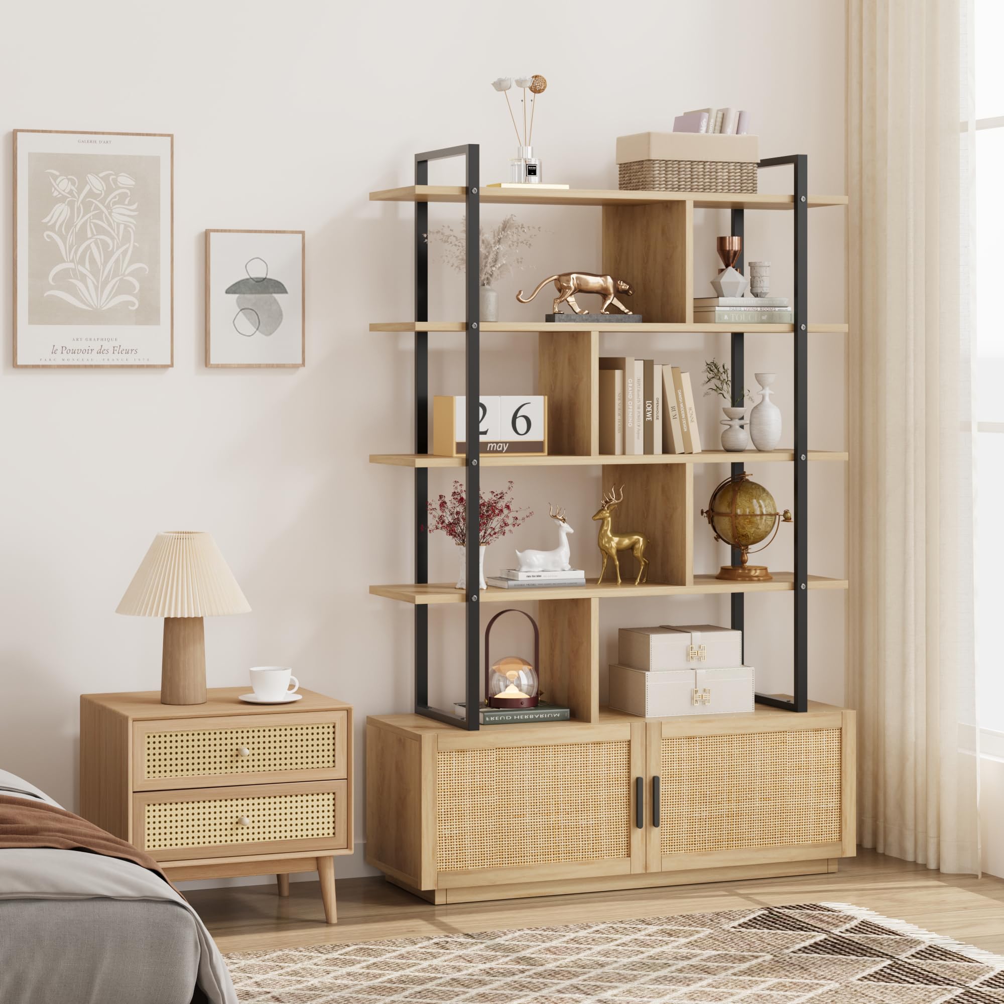 APPLE HOUSE タンス Amazon.com: IDEALHOUSE 5 Tier Rattan Bookshelf with Storage